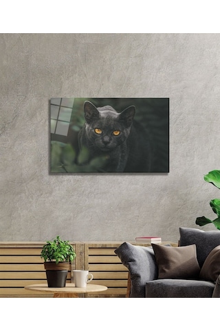 Siyah Kedi Cam Tablo Evlika