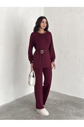 Elaxi Kadın Kemer Detaylı İkili Modal Takım Bordo