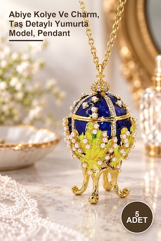 5 Adet Taşlı Tekli Yumurta Takı Ucu Abiye Kolye Ve Charm, Taş Detaylı Yumurta Model, Pendant B