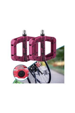 Enlee Renkli Çivili Kaymaz Platform Pedal Mtb Rulmanlı Plastik Alüminyum Pedal Ultra Hafif Mor