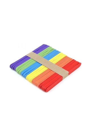 Puti Renkli Ahşap Dar Dondurma Dil Çubuğu 50 Li Paket