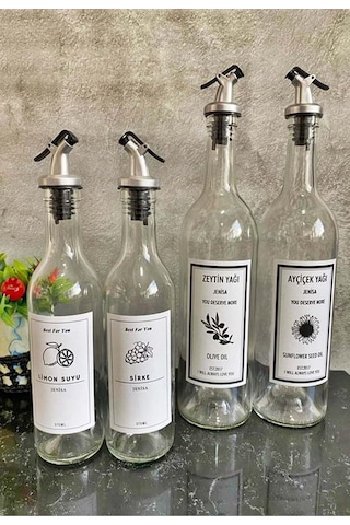 Şeffaf Cam Etiketli Akıtıcılı 750 Ml Yağlık 375 Ml Sosluk Yağdanlık Set Çok Renkli