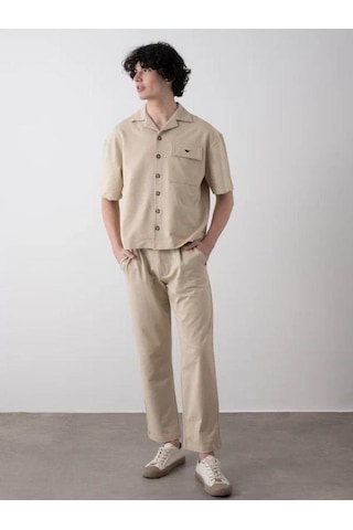 Erkek Çocuk Oversize Gömlek Pantolon Takım-15540 Bej