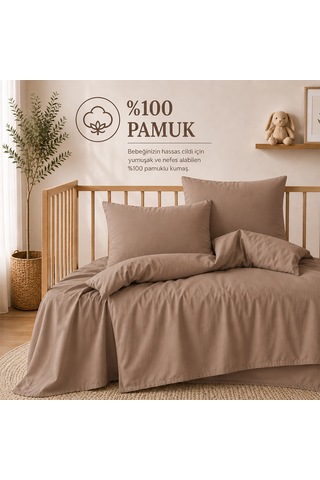 Lief Home %100 Pamuklu Sertifikalı Bebek Nevresim Takımı 100x150 63 Tel Dokuma Kutulu Gönderim Kahverengi