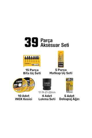 Sgs5452 Combo Set 7 Parça Şarjlı Matkap Hilti Taşlama Somun Sıkma Sunta Kesme Dekuğaj Testere