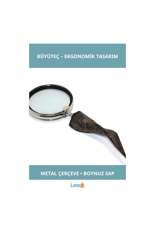 Doğal Boynuz Saplı Metal Çerçeveli Büyüteç