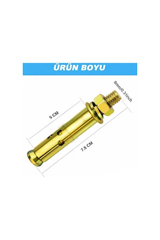 M8x75 Gömlekli Çelik Dübel 5 Adet Raf Montaj Bağlantı Zemin Tavan Asma Saplamalı 1