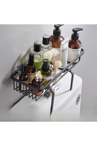 Wezone Danle Marka Duvarlı Tuvalet Depolama Rafı - Alüminyum Malzeme, Delme Olmayan Montaj, Çok Amaçlı Banyo Gereçleri Saklama Siyah, Tek Katmanlı Diğer