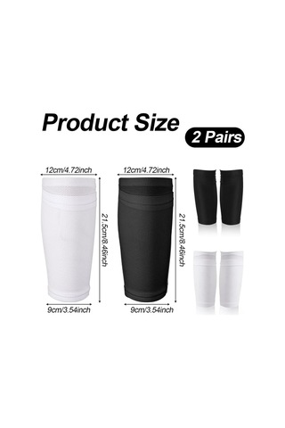 Tenfowee Futbol İçin Çift Paket: Beyaz + Siyah Bacaklı Çoraplar, Tibia Koruyucu, Panel Sabitleme Özelliği Siyah - Beyaz