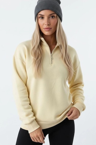 Rovebella Sole Fermuar Detaylı Dik Yaka Sweatshirt Sarı
