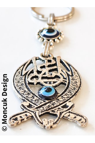 Moncuk Design Nazar Boncuklu Çift Hz Ali Kılıçlı Metal Anahtarlık