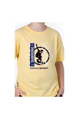 Panios Kids Sk Sport Baskılı Erkek Çocuk Kısa Kollu Yuvarlak Yaka T-shirt Sarı
