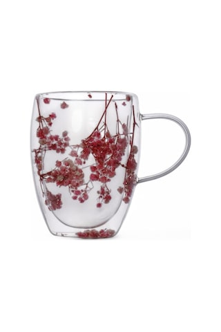 350ml Çift Cidarlı Çiçekli Kupa Isıya Dayanıklı Çift Katmanlı Cam Çay & Kahve Kupası Şık Ve Ergonomik Tasarım 6998