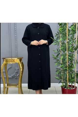 Çelik Örgü Önü Düğmeli Yaka Ve Kolağzı Kürklü Uzun Triko Hırka-kürklü Siyah - Gri