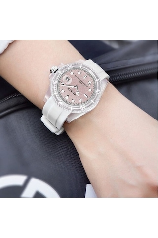 Yingfu S540 Kadın Saati Beyaz Kadran, Pembe Gövde, Koyu Renk Kişiler İçin Beyaz