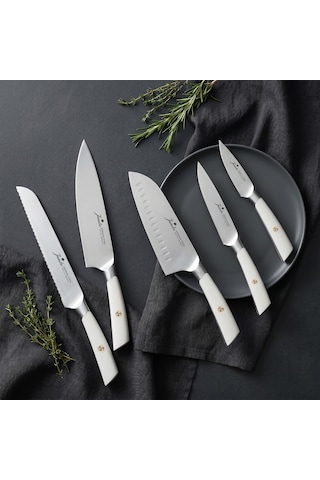 Jumbo Katana Standlı 6 Parça Beyaz Bıçak Seti Şeffaf