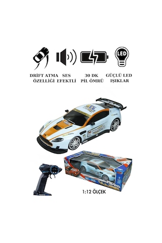 1:12 Ölçek Uzaktan Kumandalı Şarjlı Drift Arabası - Büyük Boy Işıklı Ve Sesli Yarış Arabası Mavi Turuncu