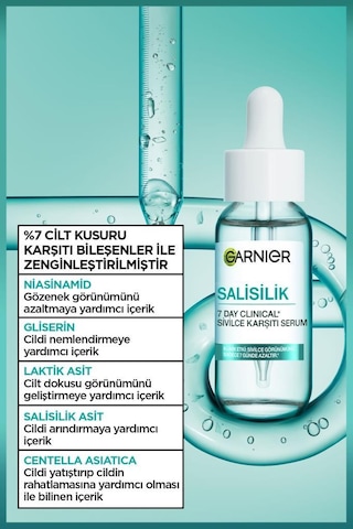 7 Day Clinical Salisilik Sivilce Karşıtı Serum 30ml 7% Niasinamid, Gliserin, Laktik Asit , Vegan 3600542658195-11169