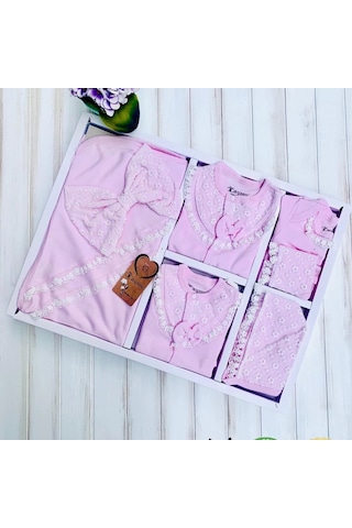Candar Dantelli Kız Bebek 10 Parça Kız Bebek Hastane Çıkışı Kutulu Pembe