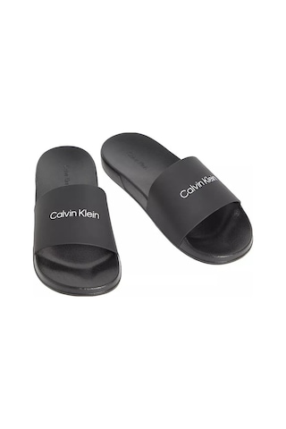 Calvin Klein Erkek Marka Logolu Şık Görünüşlü Tek Bantlı Kalın Tabanlı Kaymaz Rahat Dayanıklı Terlik-14975 Siyah