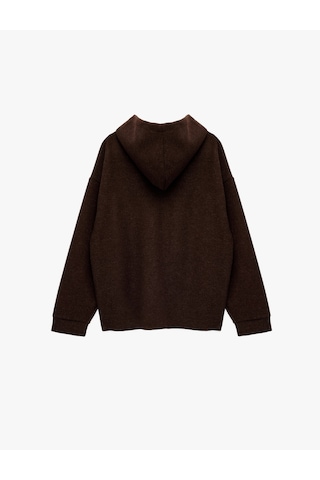 Koton Kaşe Uzun Kollu Kapüşonlu Cep Detaylı Oversize Fermuarlı Sweatshirt Kahverengi 6sal10398ık Kahve