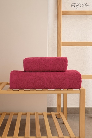 Banyo & Yüz Havlusu Seti %100 Pamuk 90x150 + 50x90 Cm Amorivy Vişne
