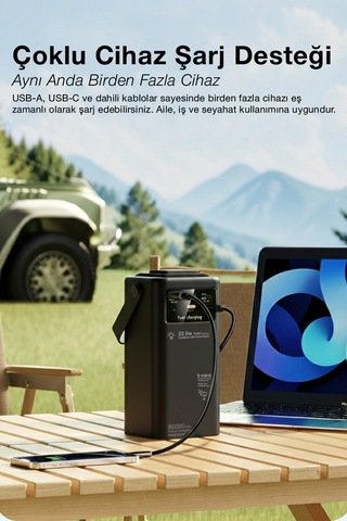 80.000mah Kamp 30w 22.5w Qc Hızlı Şarjlı Dahili Usb-c Kablolu Led Işıklı Dijital Göstergeli Taşınabilir Güç İstasyonu