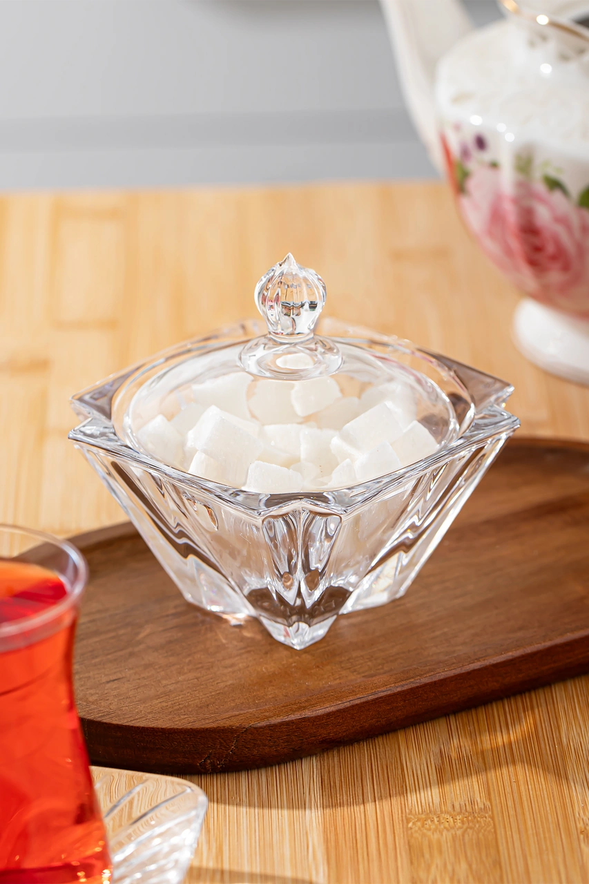 Porsima Dm605-2 Cam Şekerlik Sunumluk Lokumluk Kahve Yanı Drajelik 150 Ml Şeffaf