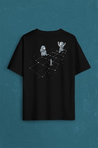 Astronot Dans Uzay Cosmos Space Galaksi Gezegen Sırt Ön Baskılı Oversize Tişört Unisex T-shirt 001