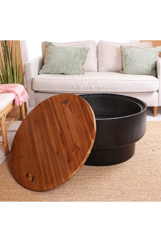 Kivona El Yapımı Teakwood Sehpa & Gizli Saklama 40x76 Cm Siyah-kahverengi