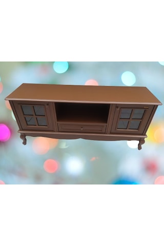 Tv Sehpası Windovs Model Pencere Ahşap Kayın Avangart Aslan Ayak Ceviz Renk 125 Cm El Yapımı