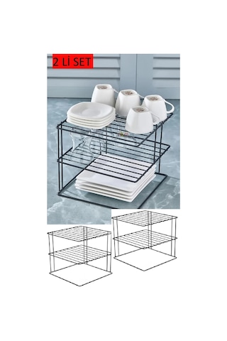 Eva Metal Tasarim Siyah 2 Adet Tabaklık 3 Katlı Dolap Içi Tabak Mutfak Ve Tezgah Düzenleyici Raf. Siyah