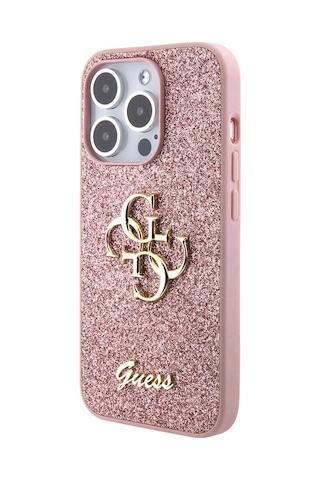 Apple Uyumlu iPhone 15 Pro Max Kılıf Guess Lisanslı 4g Büyük Metal Logolu Glitter Kapak Siyah