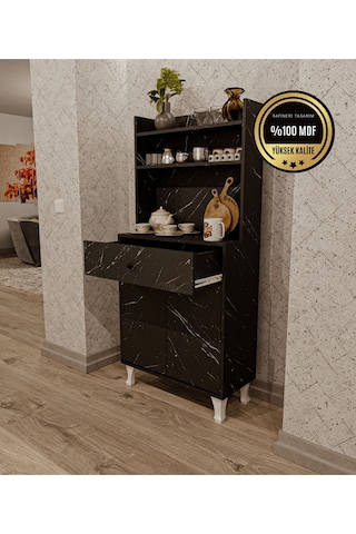 Dekorfim Çok Amaçlı Airfry Dolabı Kahve Köşesi Siyah