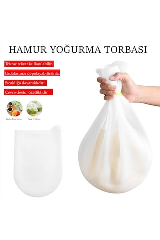 Lunaev Orta Hamur Torbası Silikon Şeffaf Hamur Yoğurma Torbası Ekmek Makarna Mantı Hamuru Kolay Yoğu Açık Bej