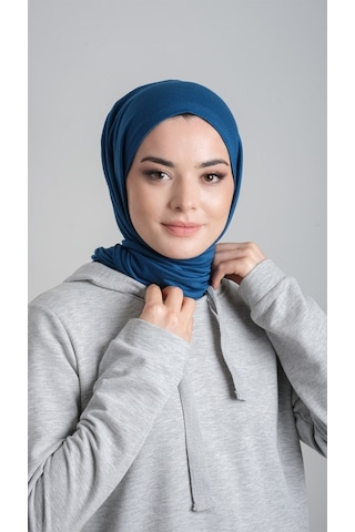 Hürrem Bone Petrol Mavisi Pratik Hazır Geçmeli Şal Viskon Kumaş Penye Şal 210