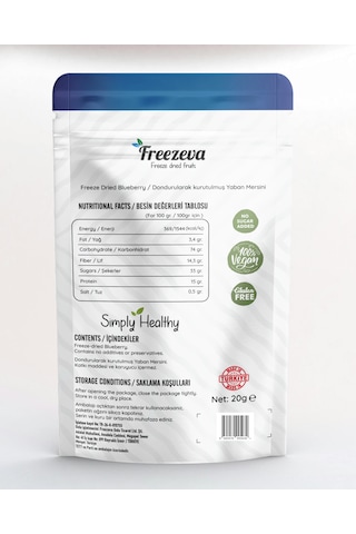 Freezeva 3'lü Paket Dondurularak Kurutulmuş Yaban Mersini Freeze Dried Yaban Mersini 3x20 Gr 20 G