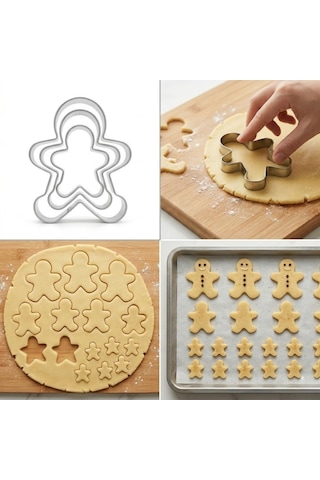3'lü Adam Kurabiye Kalıbı Seti Paslanmaz Çelik Gingerbread Figür Hamur Kesici Çok Renkli