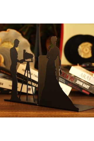 Gelinlikli Kadın Figürlü Dekoratif Metal Kitap Tutucu, Kitap Dest