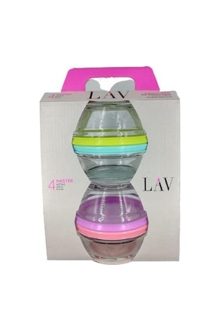 LAV Master Cam Saklama Kabı 4'lü Küçük Boy 250 ml Karışık Renkli Yuvarlak Renkli Plastik Kapaklı
