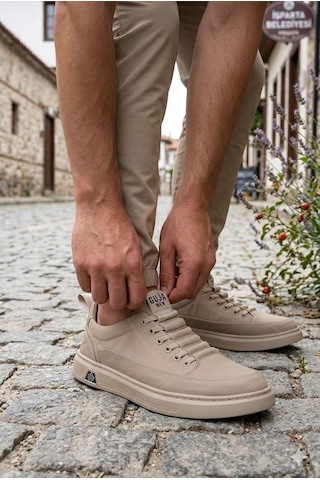 Guja 26y510-2 Rahat Kauçuk Taban Tekstil Lastik Bağcıklı Sneaker Erkek Ayakkabı Bej