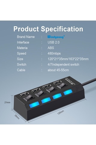 Yeni 2023 4 Port Usb Çoklayıcı Hub Anahtarlı Aç/kapa Düğmeli Işıklı Usebe Çoğaltıcı Tak Çalıştır