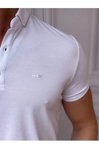 Modefendi Merserize Polo Yaka Slimfit Kalıp Tshirt Beyaz