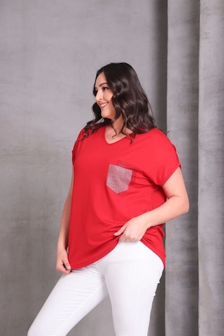 Cep Taş Baskılı Bluz Kırmızı