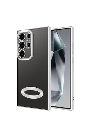 Zore Galaxy Uyumlu S24 Ultra Kılıf Kamera Korumalı Logo Gösteren Omega Kapak - Gümüş Gümüş