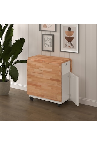 Masif Ahşap Tablalı Katlanır Masa Çalışma Yemek Mutfak Masası Kayın