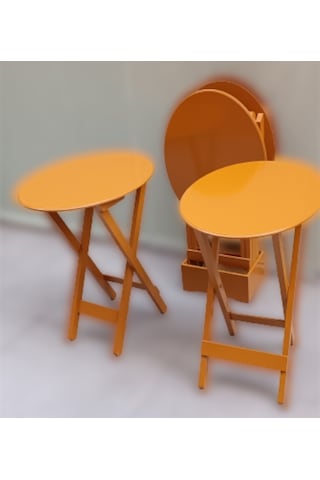 Çanta Zigon Sehpa Oval Dörtlü Model Ahşap Mdf Hardal Renk Uyumu El Yapımı