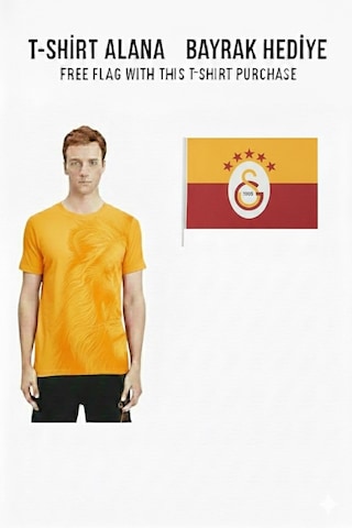 Gsstore Galatasaray Lisanslı Aslan Baskılı Sarı T-shirt Bayrak Ve Lazer Kutu Hediyeli Sarı