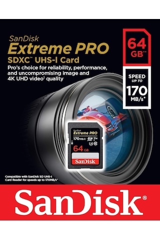 Sandisk 64 Gb Sdxc Extreme Pro 170 Mb/S Hafıza Kartı