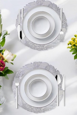 Digithome Acar 6 Lı Amerikan Servisi Supla Yuvarlak Gümüş 38 Cm Acr-283 C320.033 Gümüş